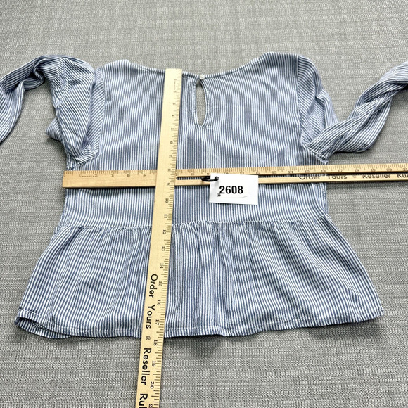 Boho Hollister Striped Tie Front Babydoll‎ Top Small Blue White Peplum Coastal - Picture 6 of 8